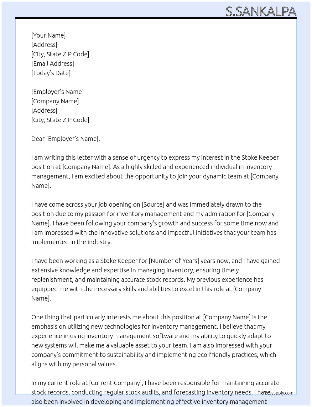 Cover letter for stoke keeper - LazyApply