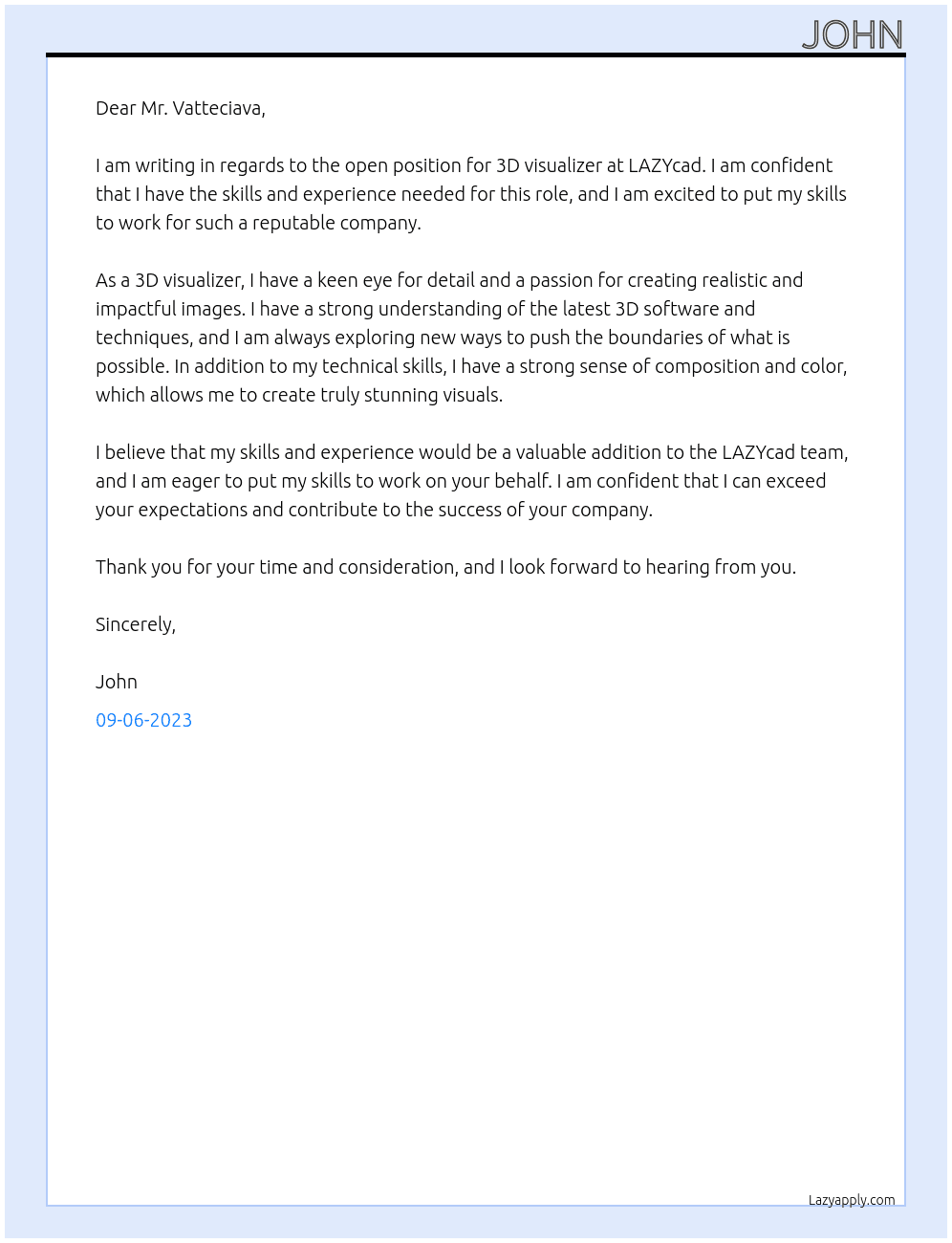3d visualizer At LAZYcad Cover Letter