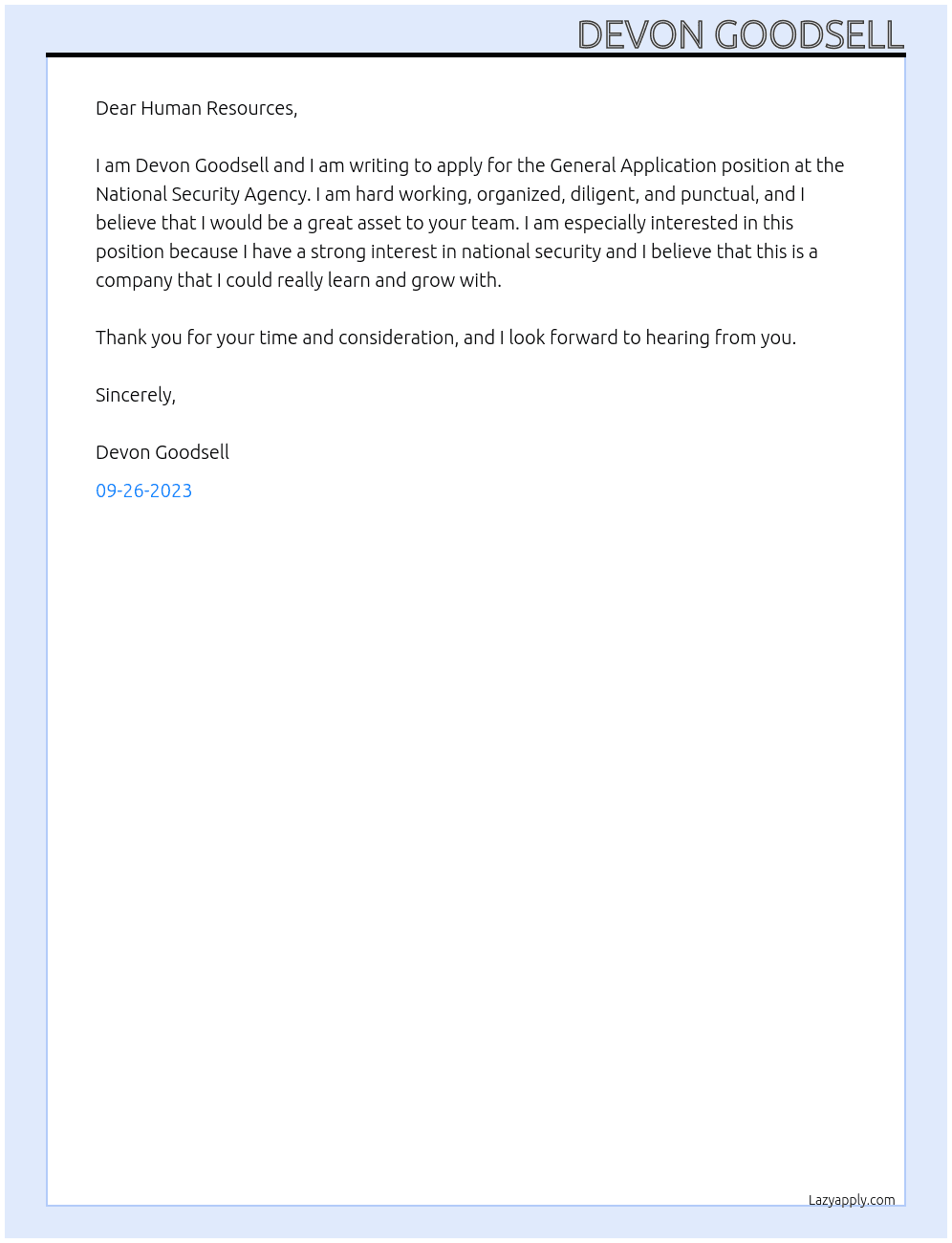 General Application At National Security Agency Cover Letter