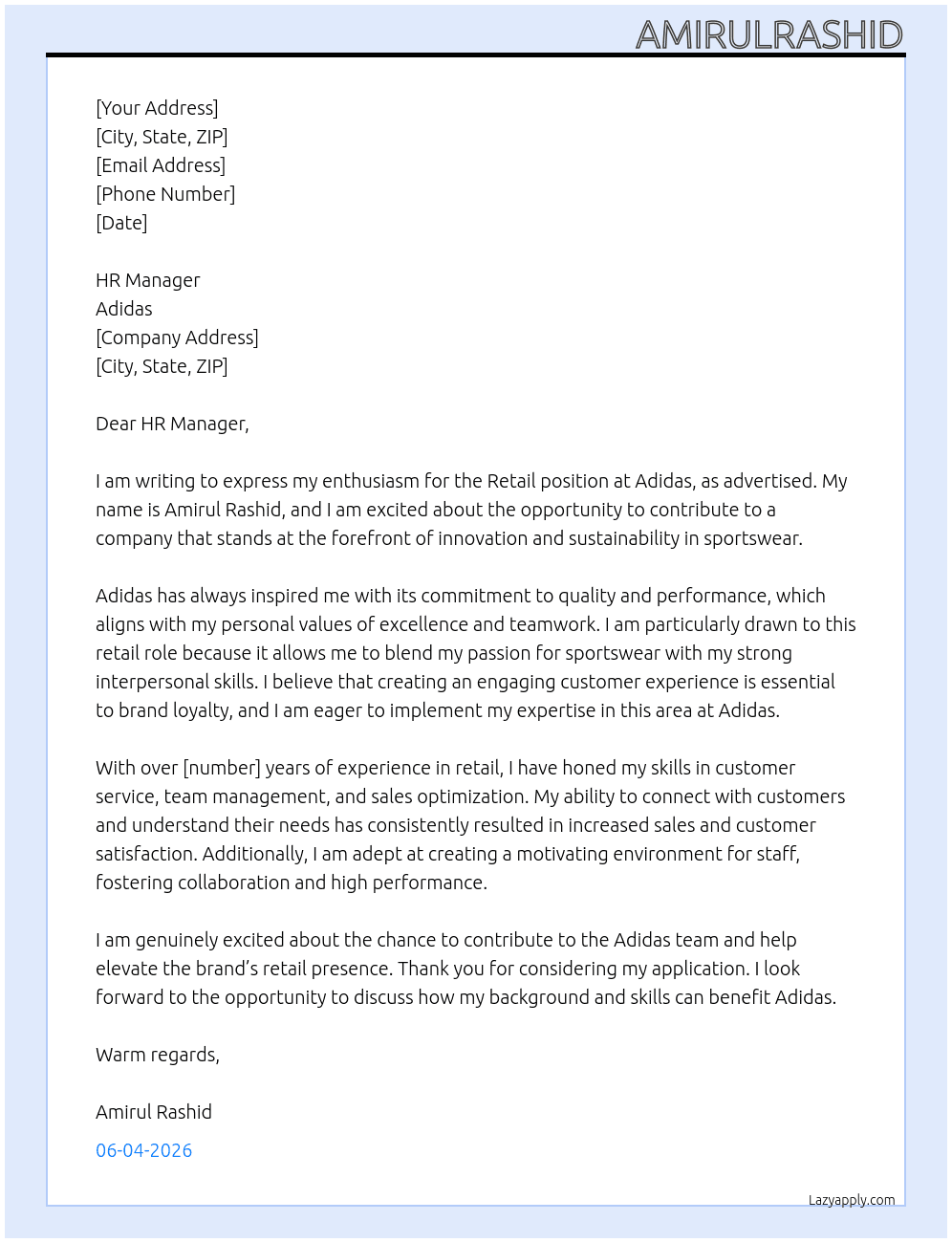 Cover letter for retail - LazyApply