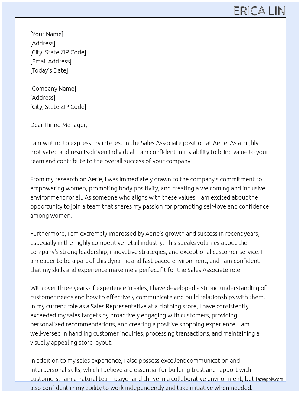 Sales Associate At Aerie Cover Letter