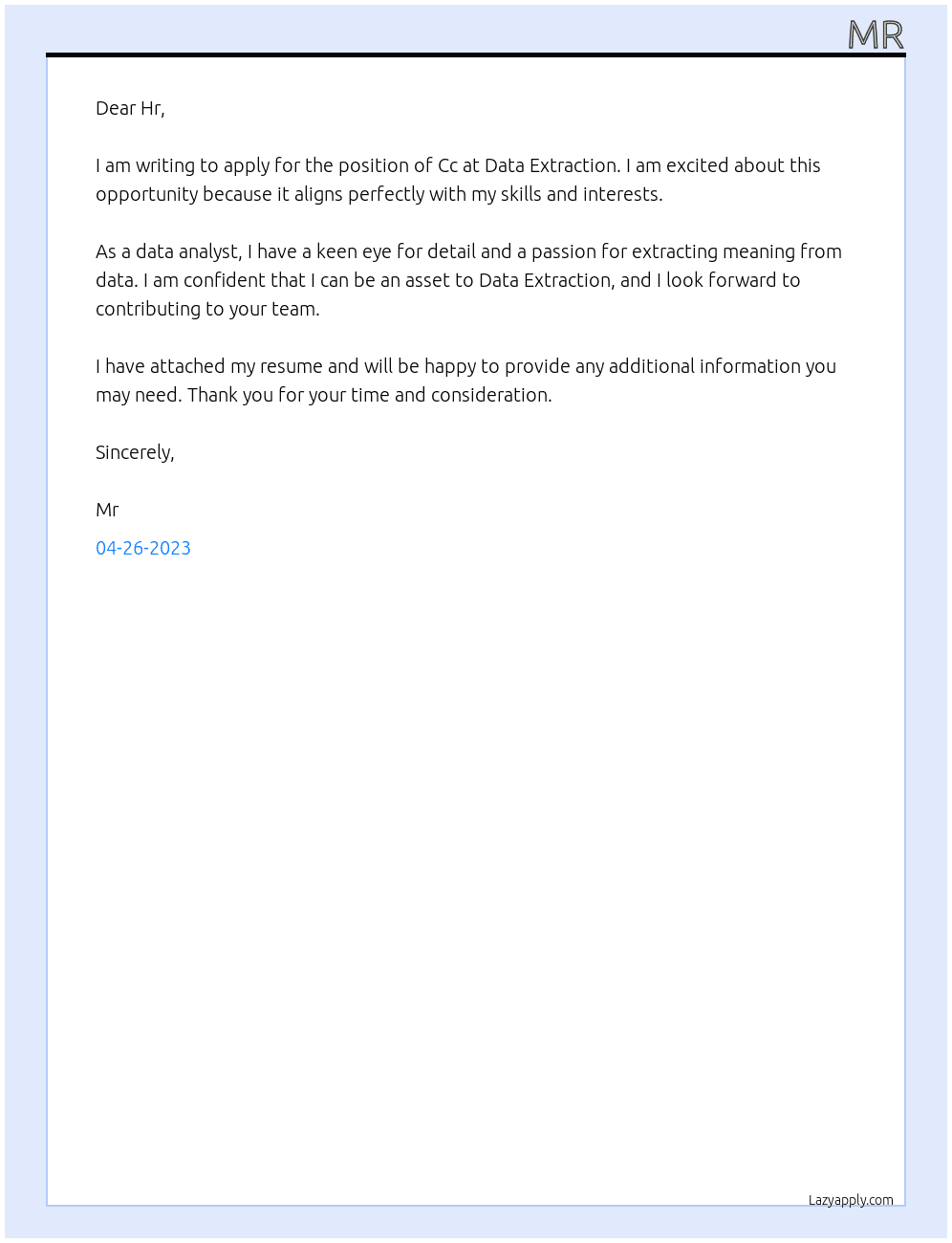 Cc At Data extration Cover Letter