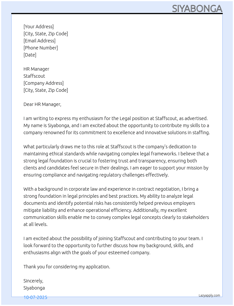 Legal role At Staffscout Cover Letter