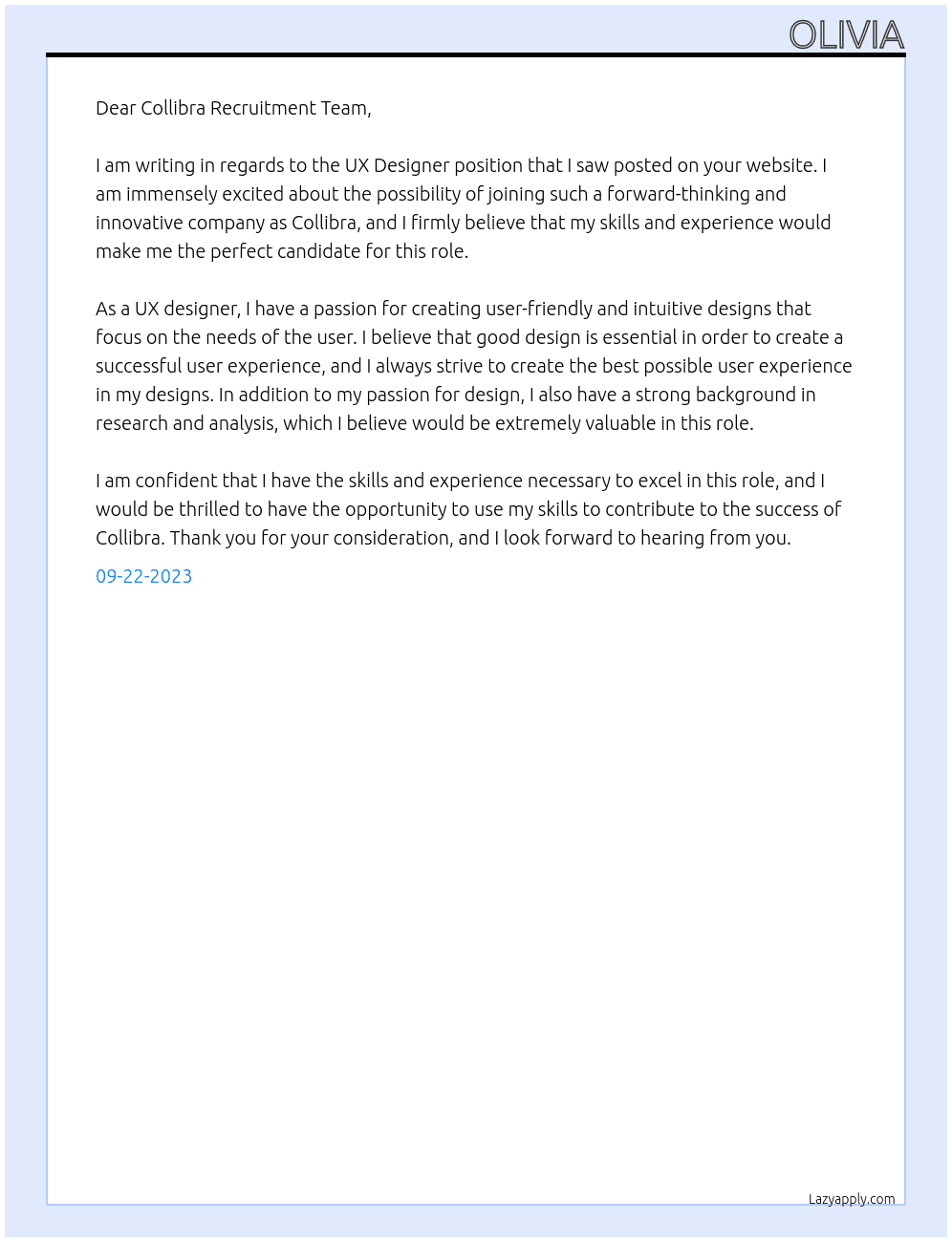 UX Designer At Collibra Cover Letter
