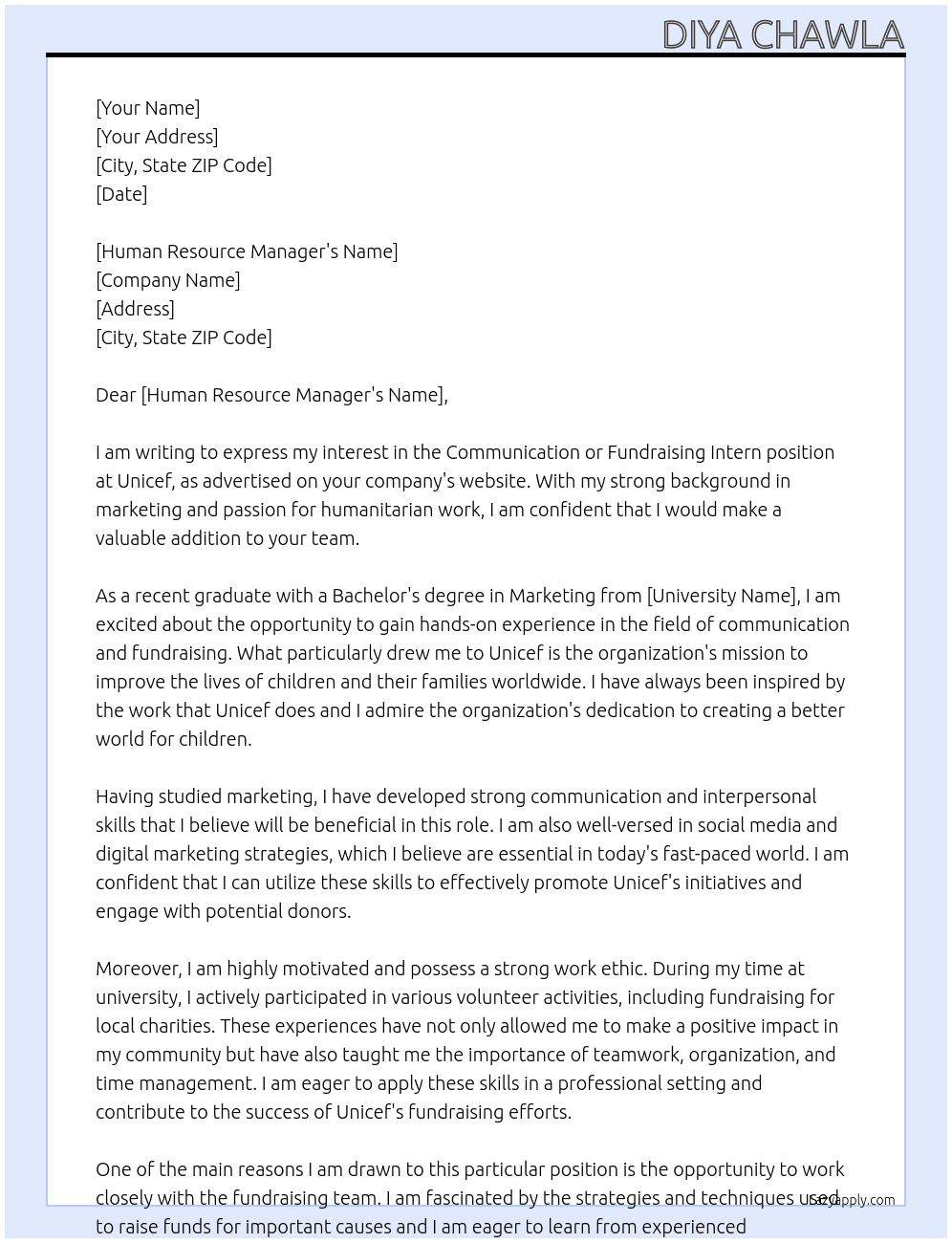 Cover letter for communication or fundraising intern - LazyApply