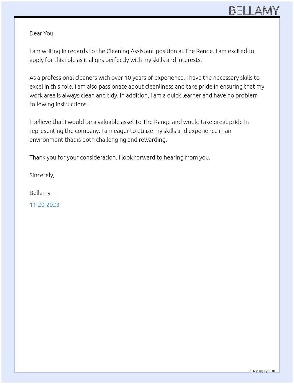 Cleaning Assistant At The Range Cover Letter