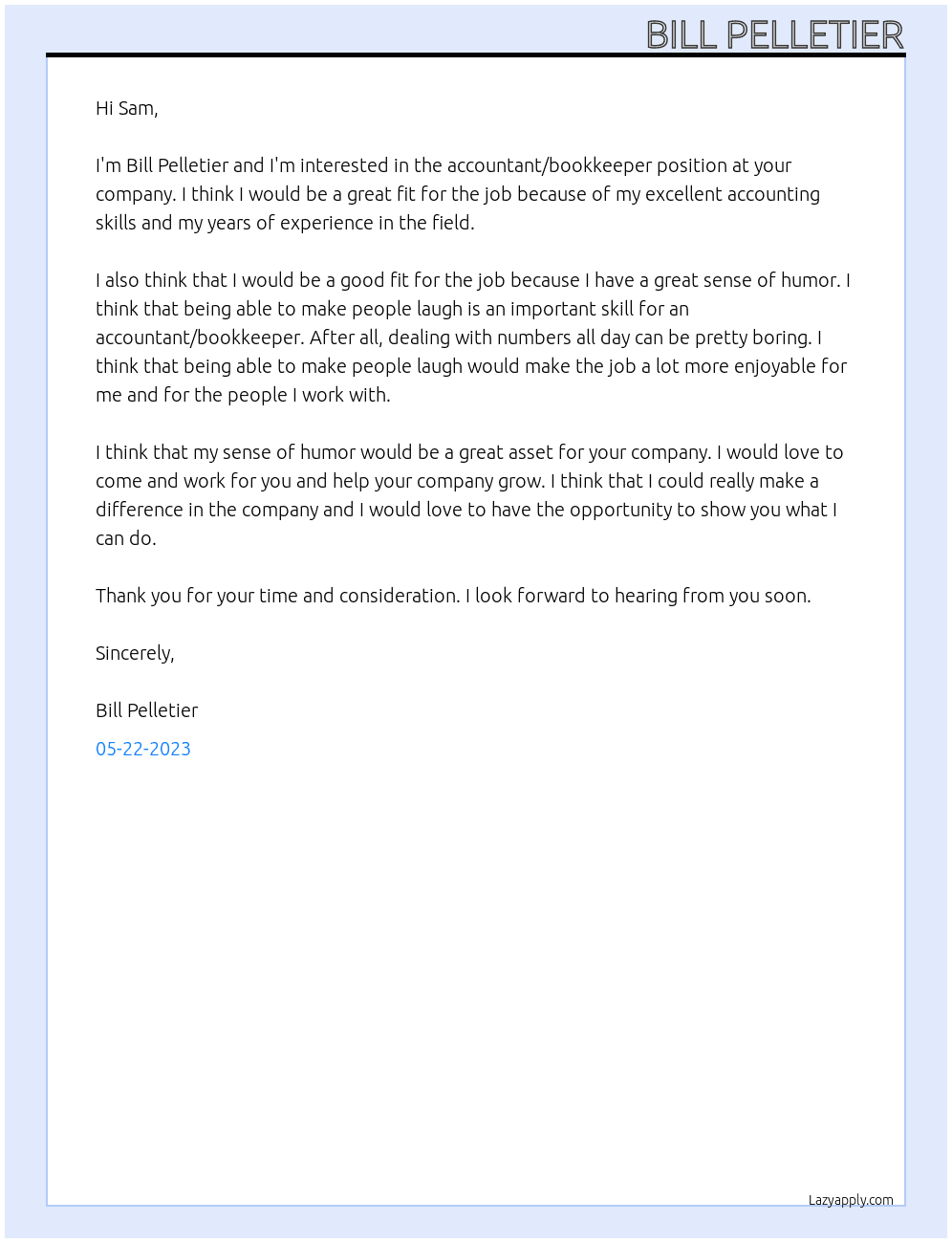 Accountant/Bookkeeper At Small Business Company Cover Letter