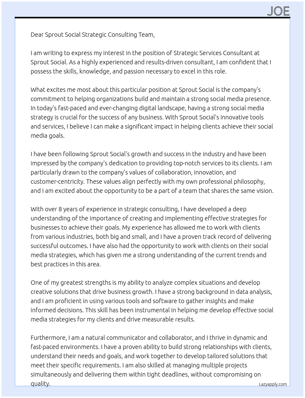 Strategic Services Consultant At Sprout Social Cover Letter