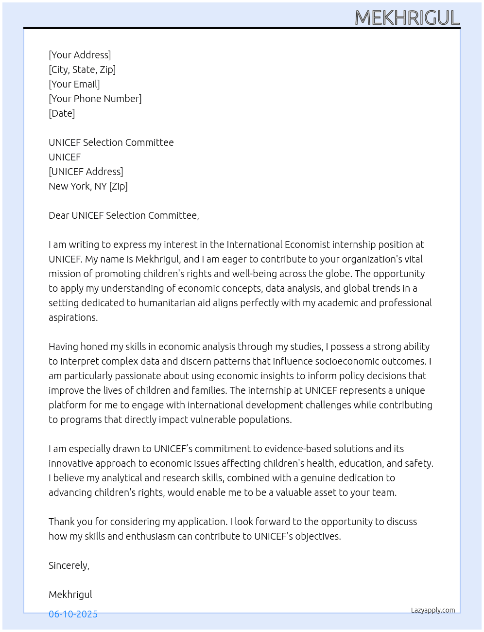 Cover letter for international economist - LazyApply