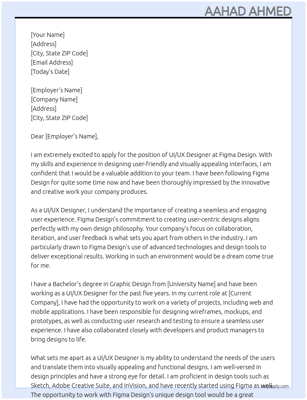 UI/UX Designer At Figma Design Cover Letter