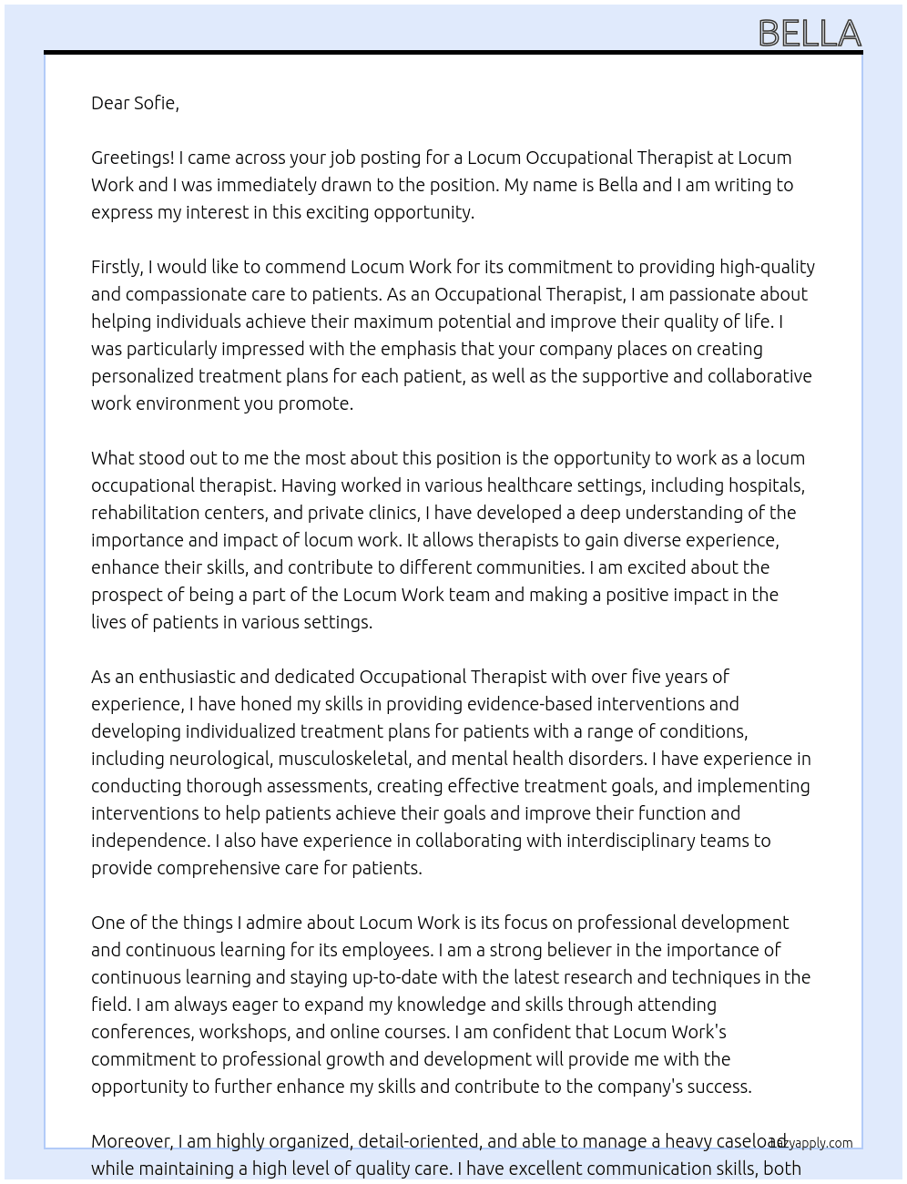 locum occupational therapist At locum work  Cover Letter