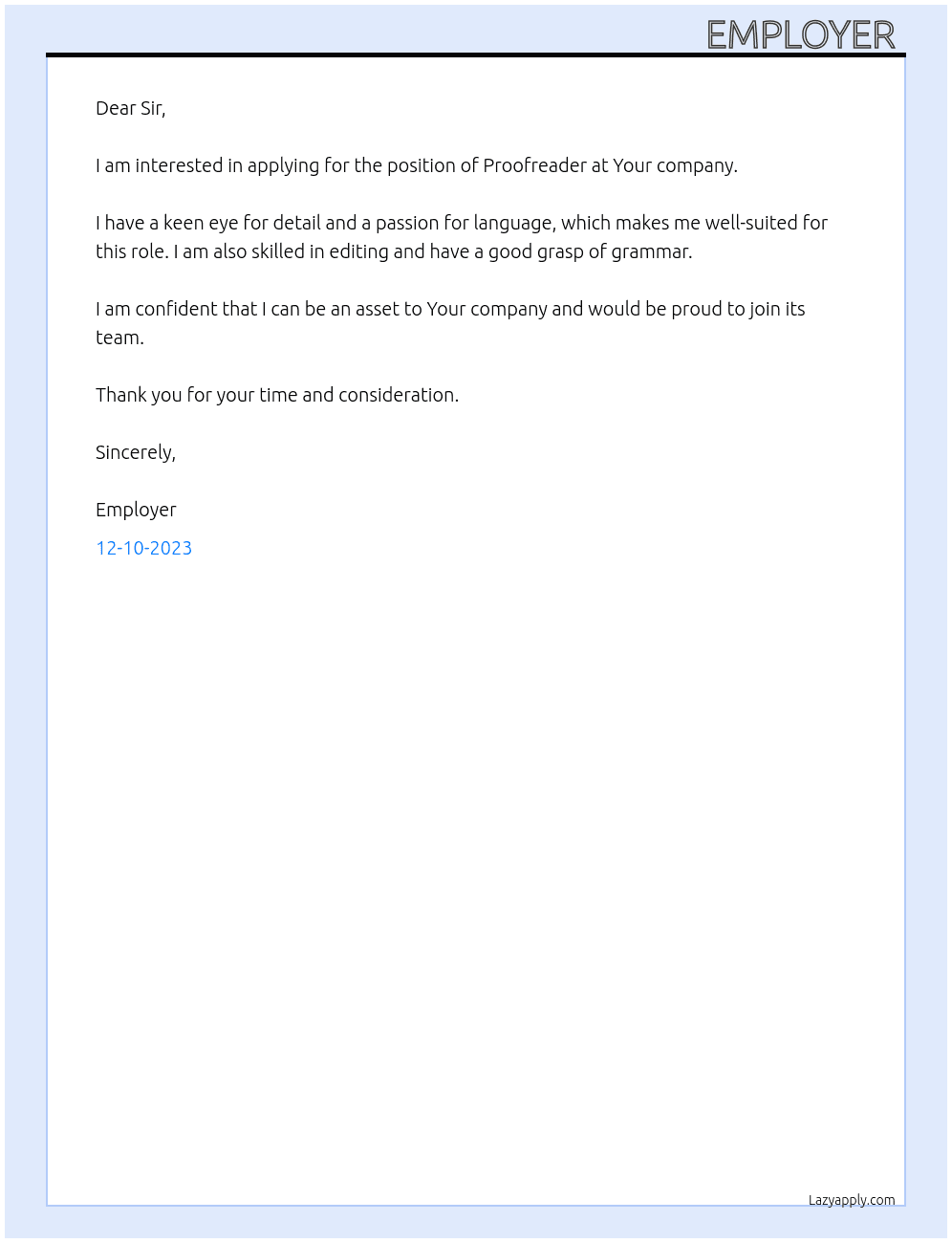 Proofreader At Your company  Cover Letter