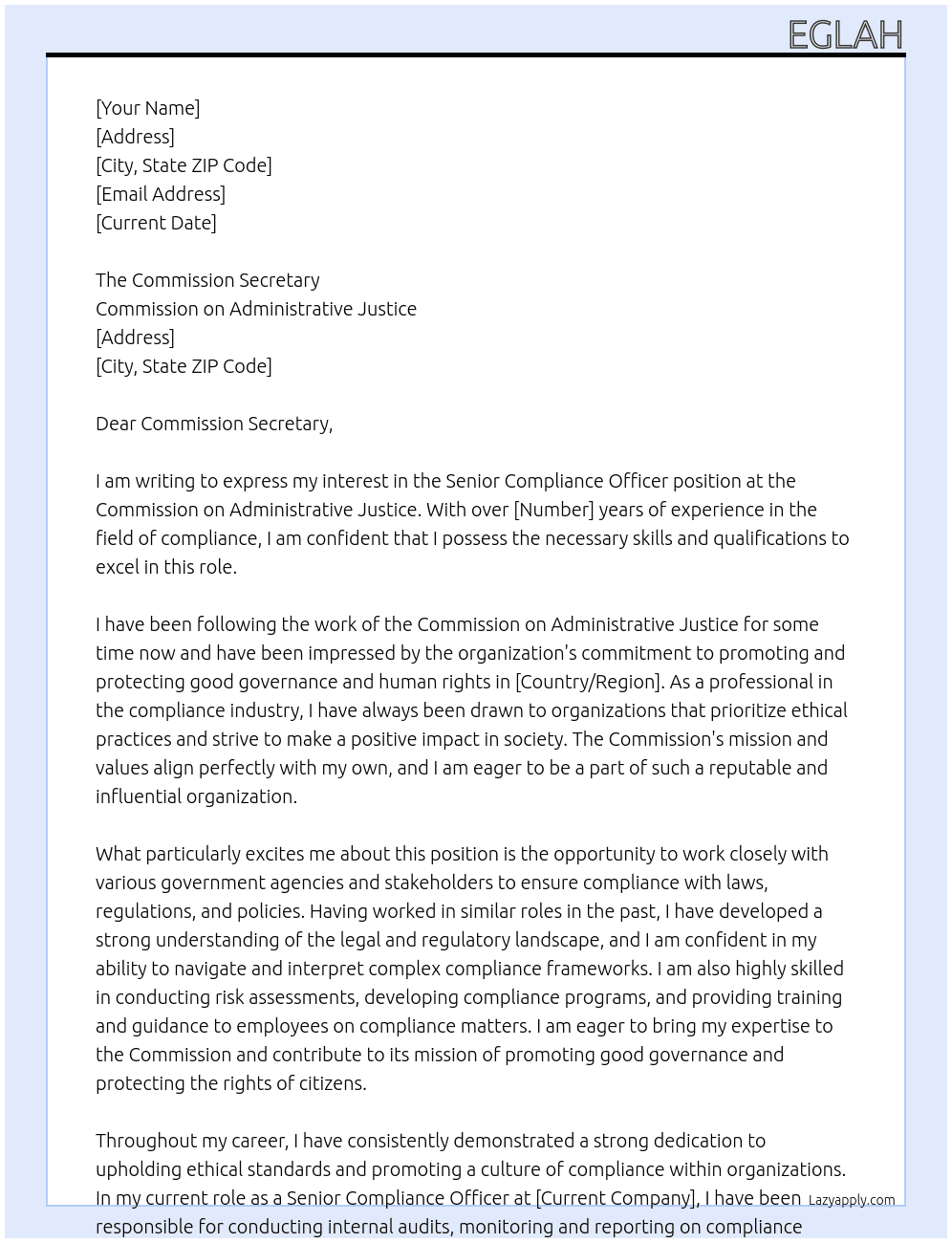 Senior Compliance officer  At Commission on Administrative Justice  Cover Letter
