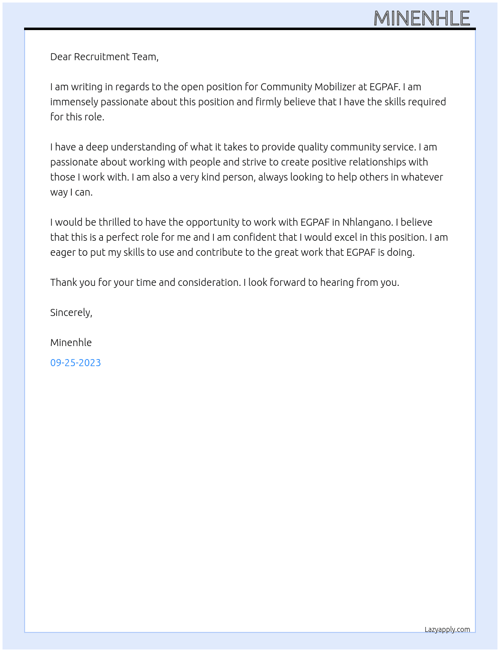Community mobilizer  At EGPAF Cover Letter