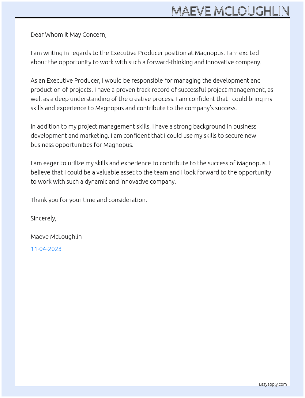 Executive Producer At Magnopus Cover Letter