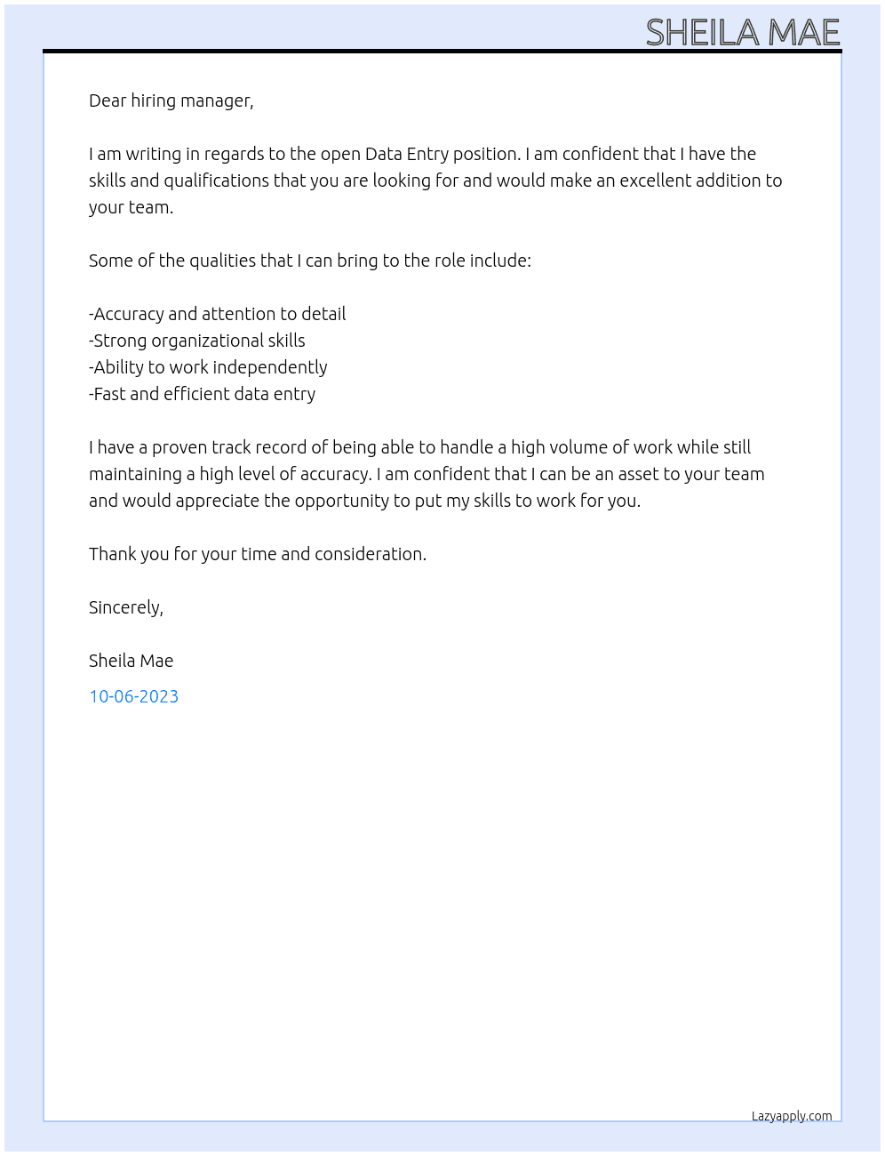 Data Entry At leave blank Cover Letter