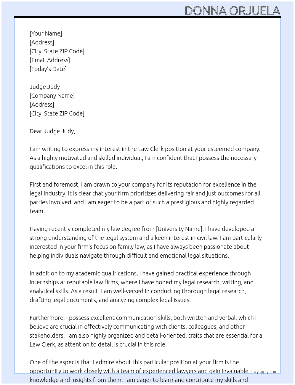 Law Clerk At Judge judy Cover Letter