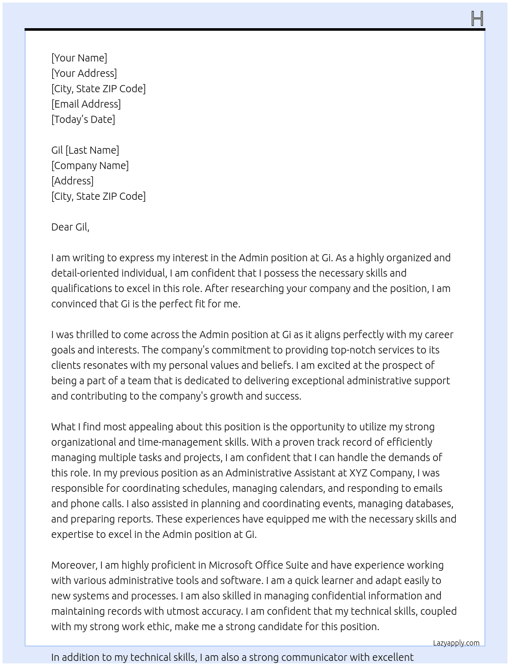 Admin At Gi Cover Letter