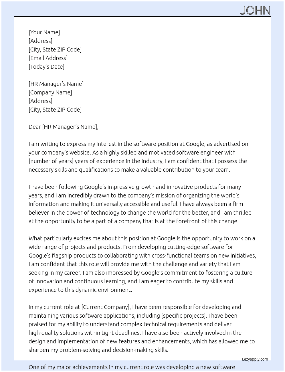 software At Google Cover Letter