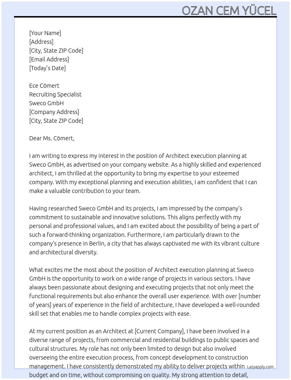 Architect execution planning At Sweco GmbH Cover Letter