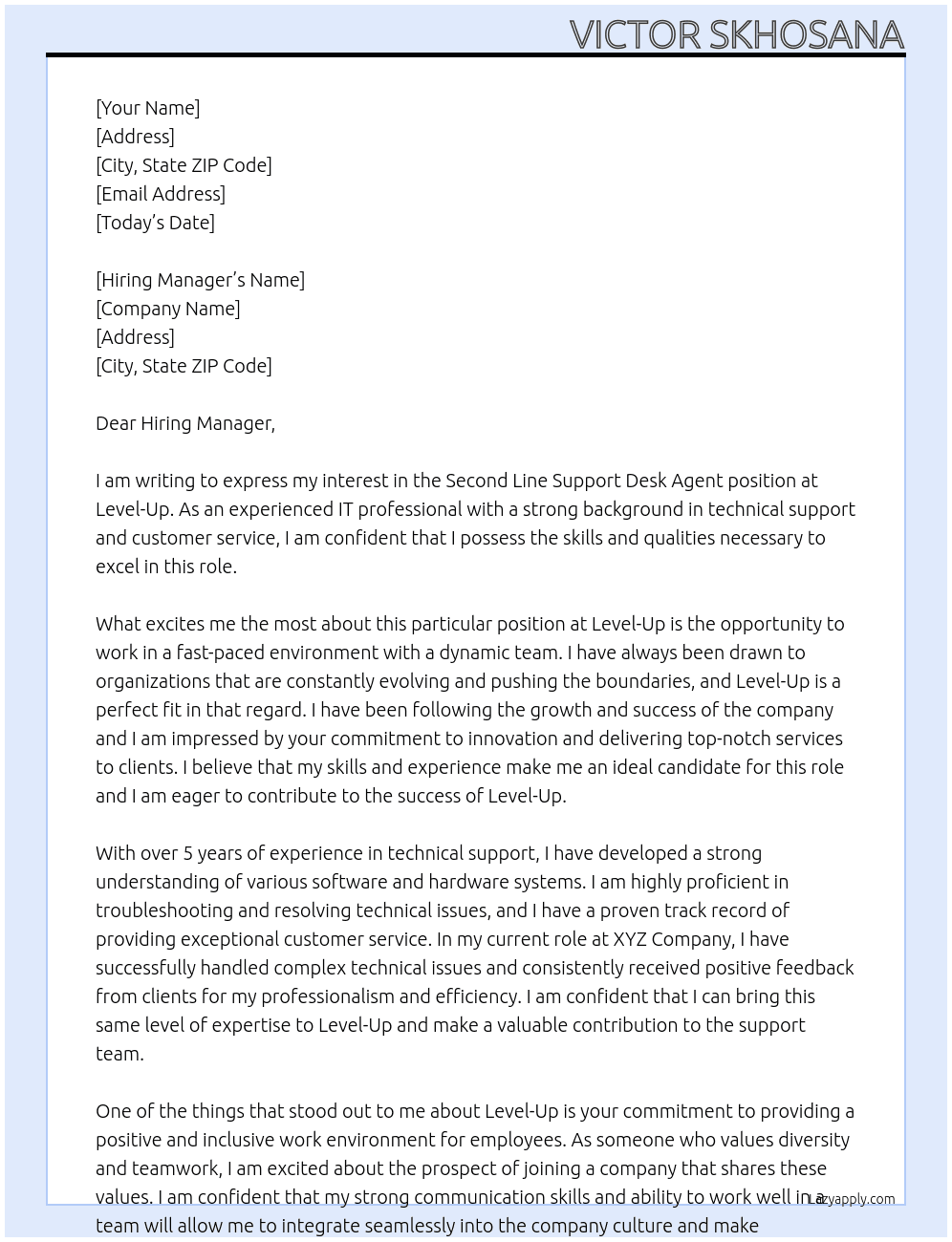  Second Line Support Desk Agent  At Level-Up Cover Letter