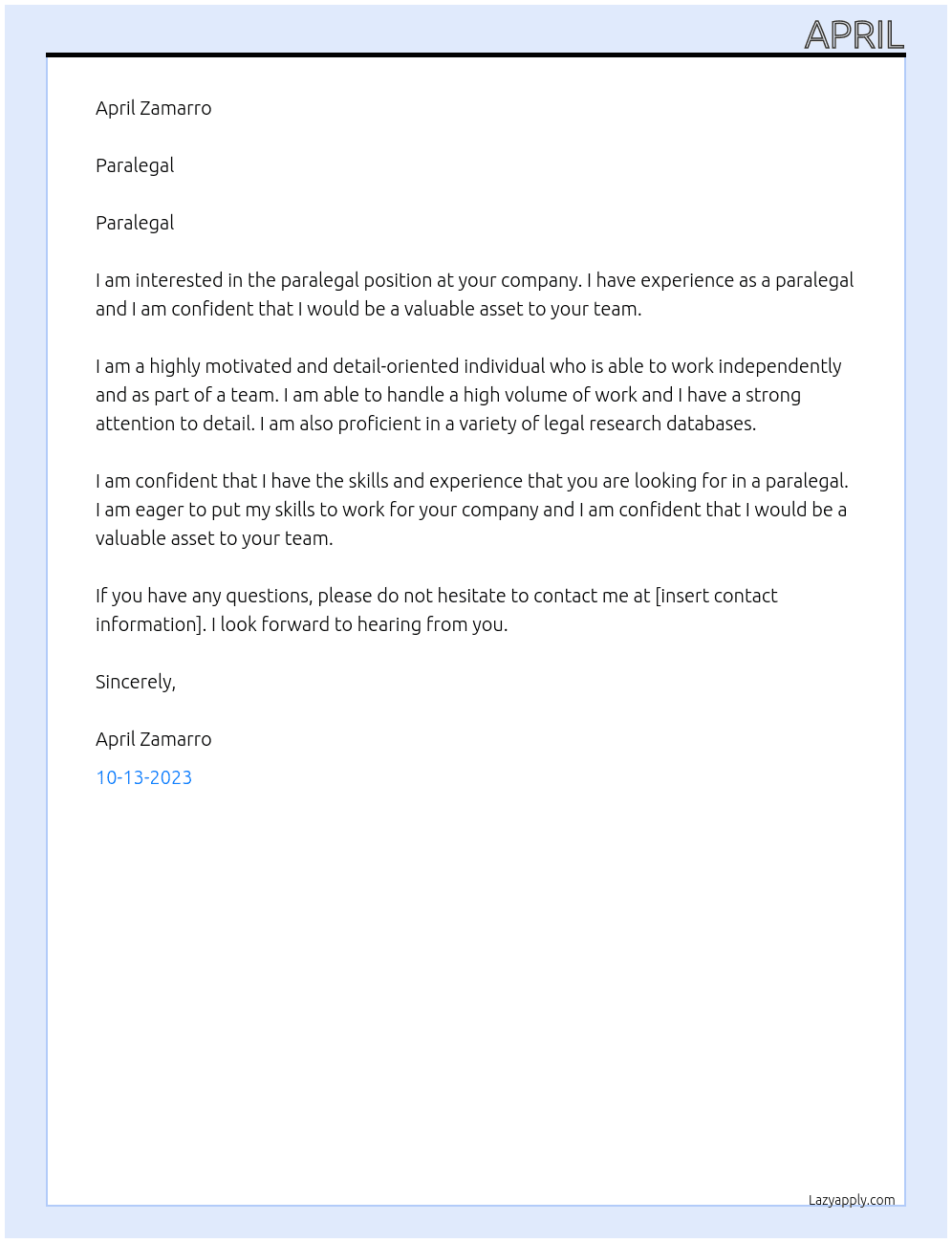 Paralegal At Paralegal Cover Letter