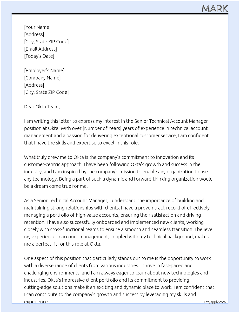 Senior Technical Account Manager At Okta Cover Letter