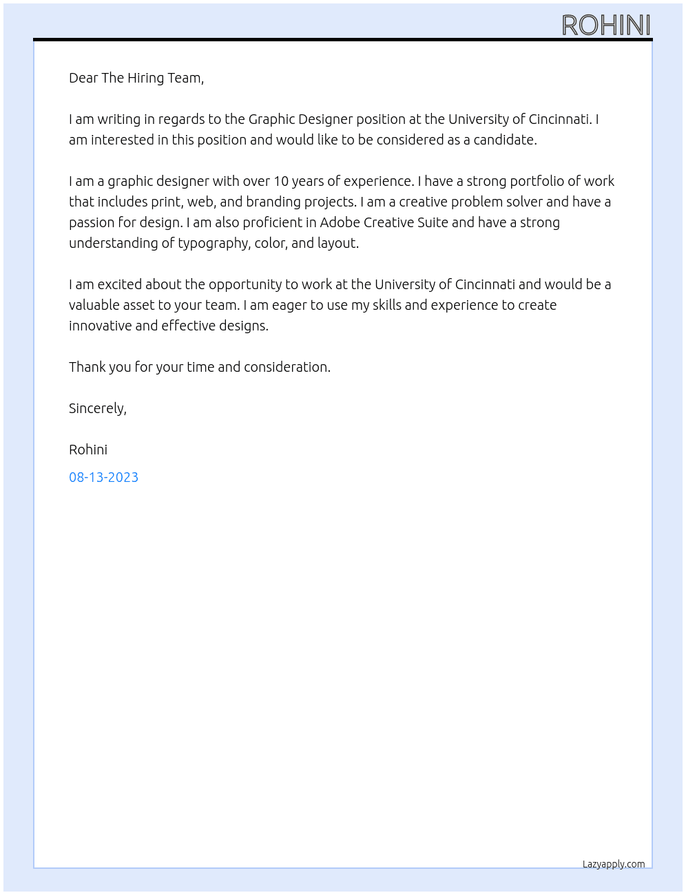 Graphic Designer At University of Cincinnati Cover Letter