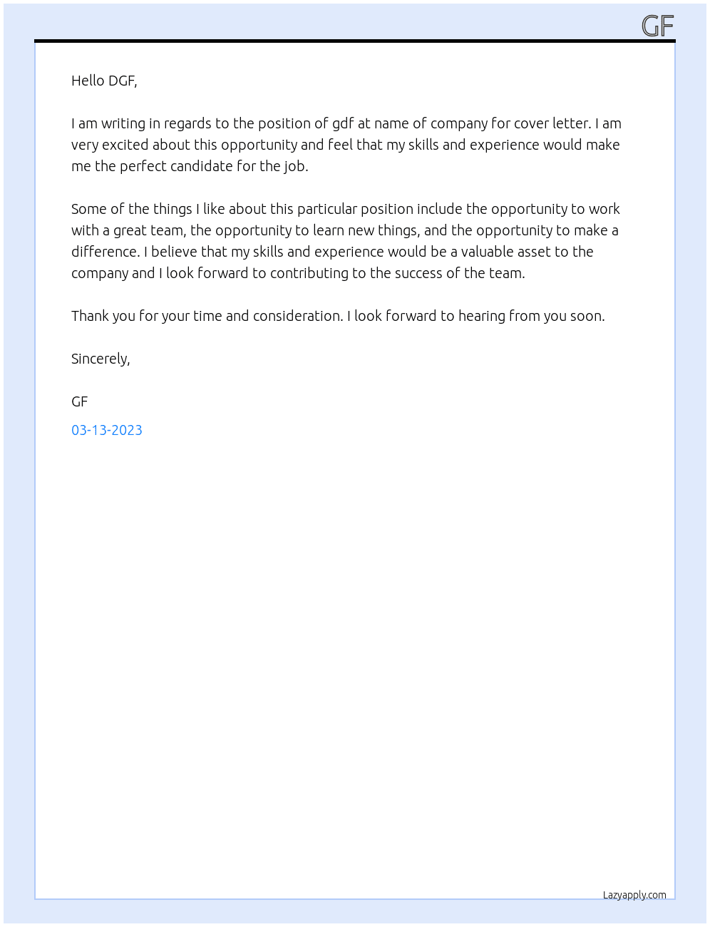 gdf At fdg Cover Letter