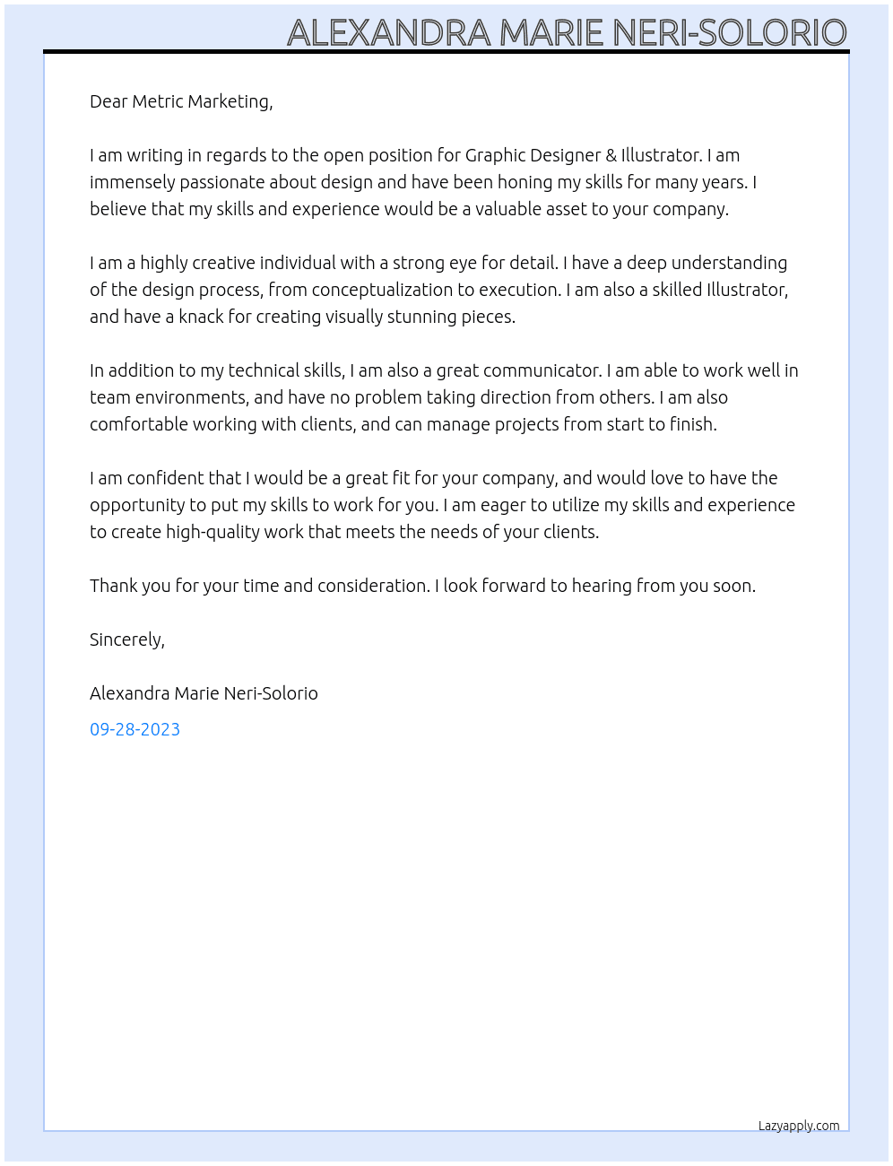 Graphic Designer & Illustator At Metric Marketing Cover Letter