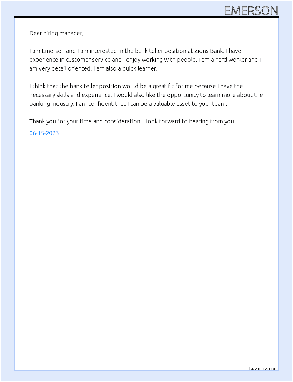 bank teller At Zions Bank Cover Letter