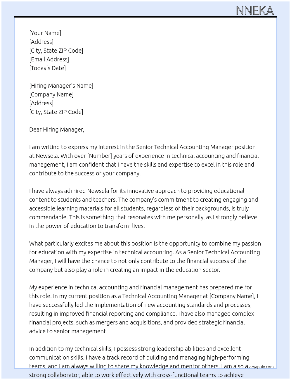Senior Technical Accounting Manager At Newsela Cover Letter