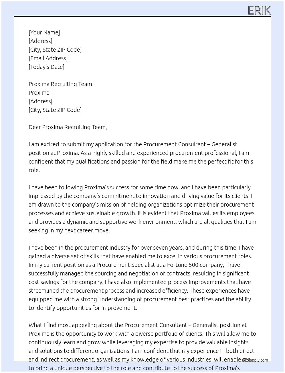 Procurement Consultant - Generalist At Proxima Cover Letter