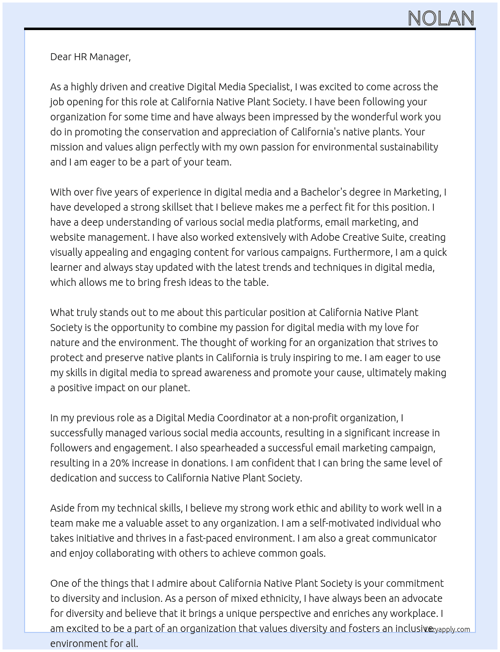 Digital Media Specialist At California Native Plant Society Cover Letter