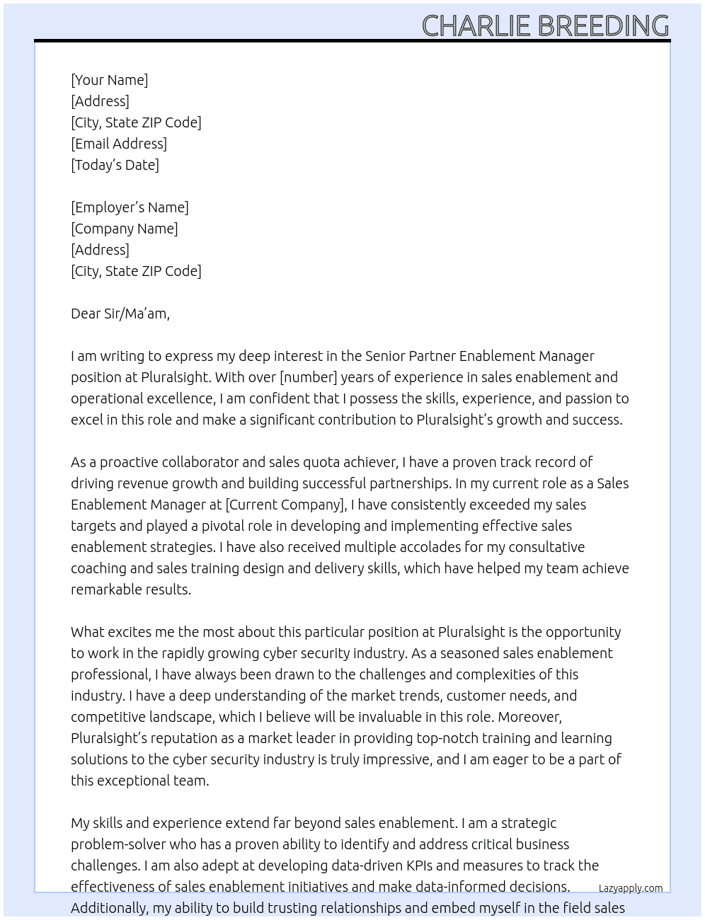 Senior Partner Enablement Manager At Pluralsight Cover Letter