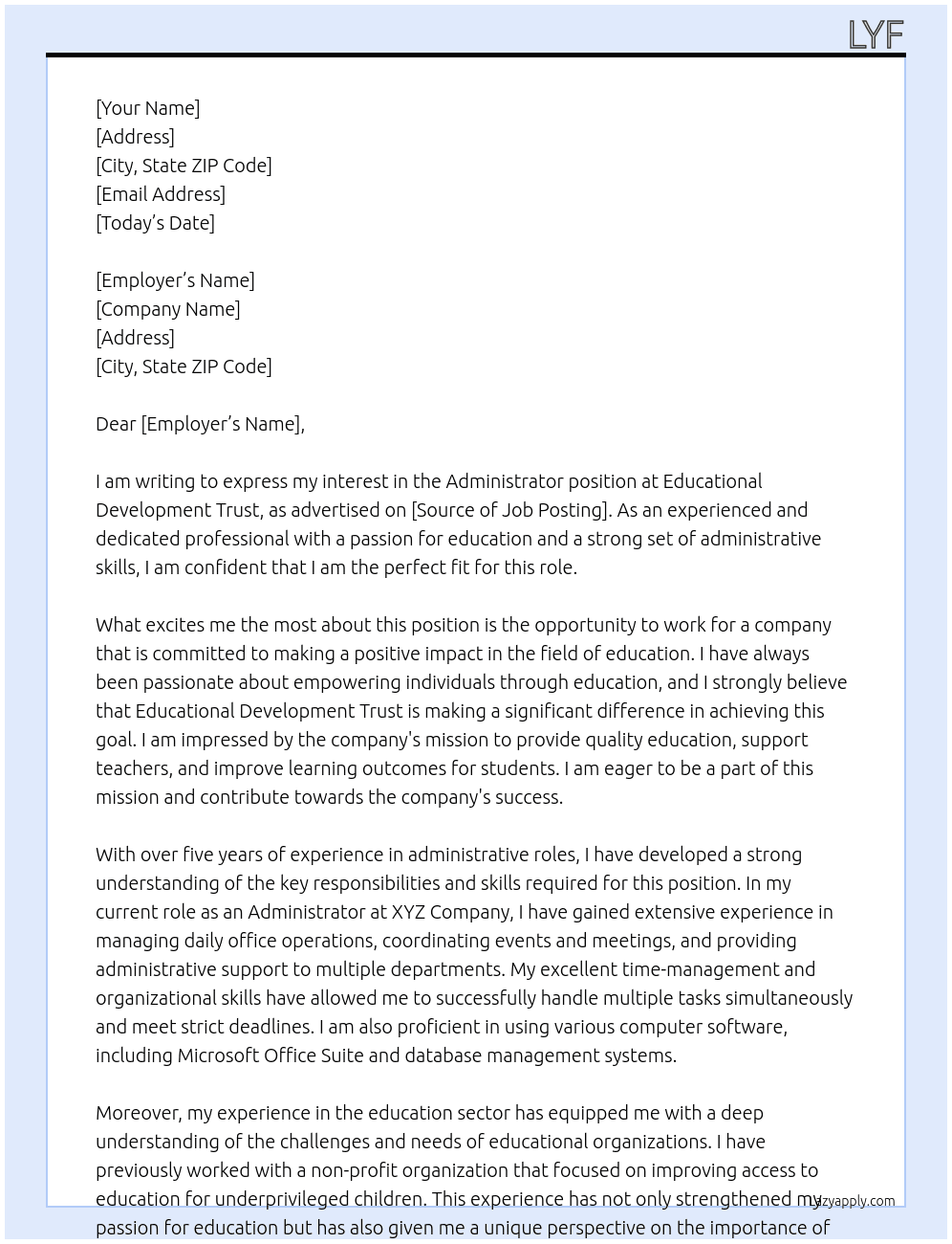 Administrator At Educational Development Trust Cover Letter