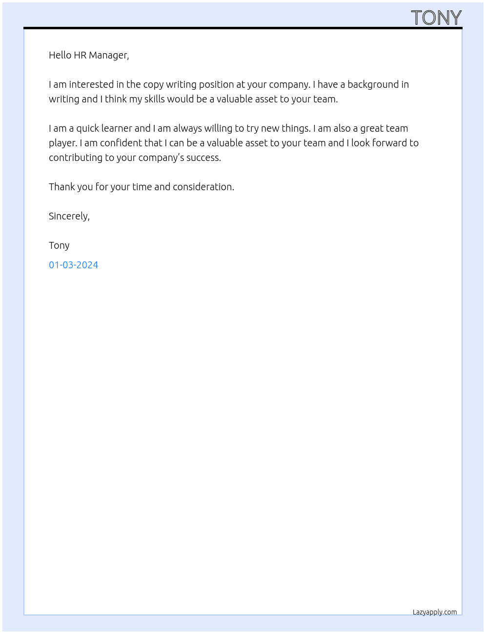 copy writing At copy writing Cover Letter