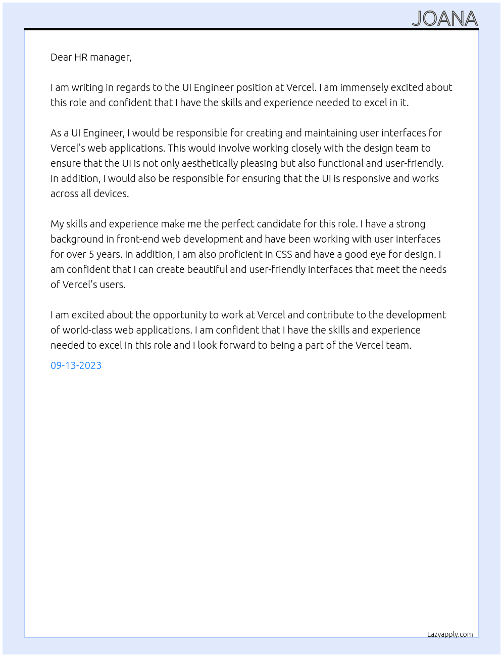 UI Engineer At vercel Cover Letter