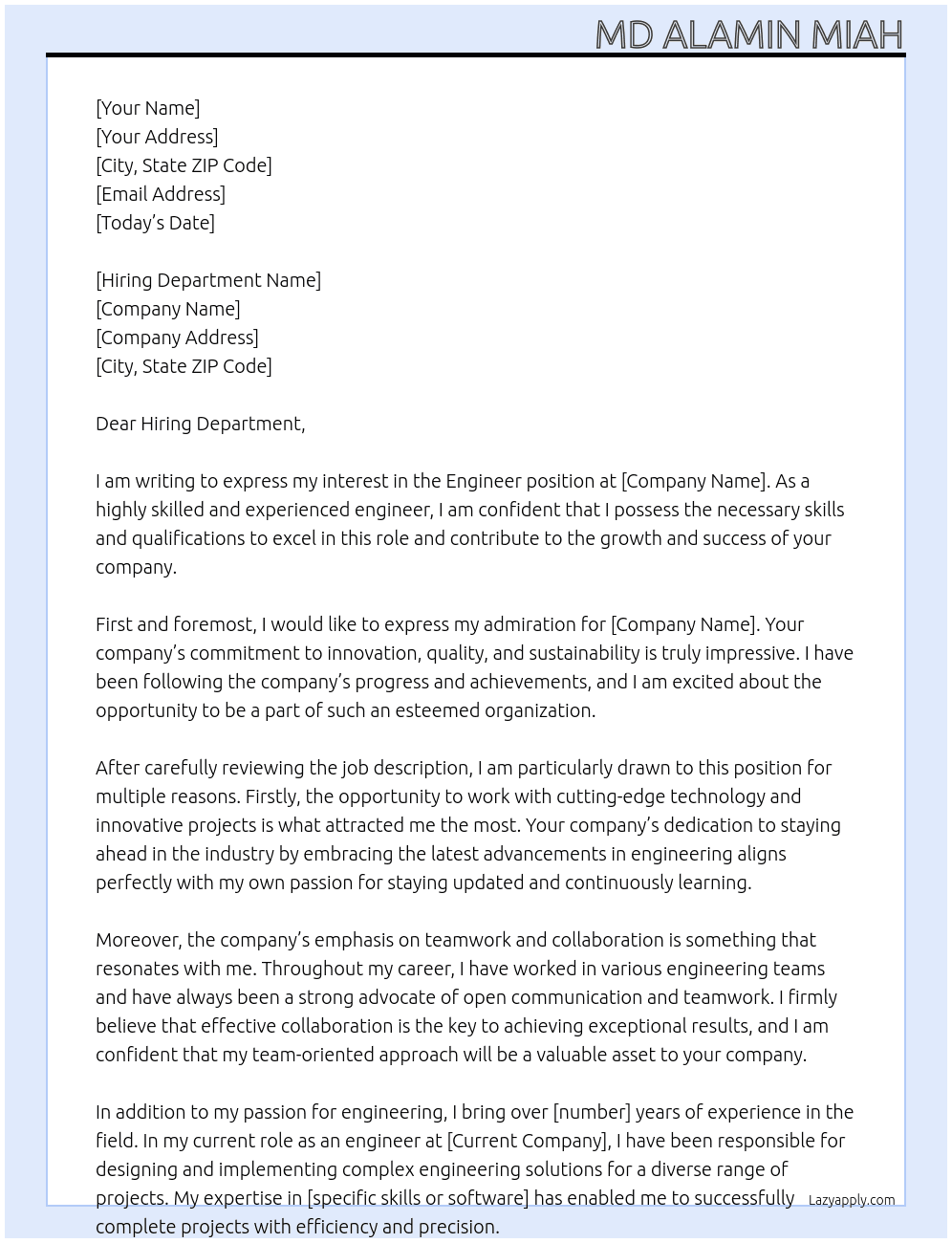 Engineer At Anyyyyyyy Cover Letter