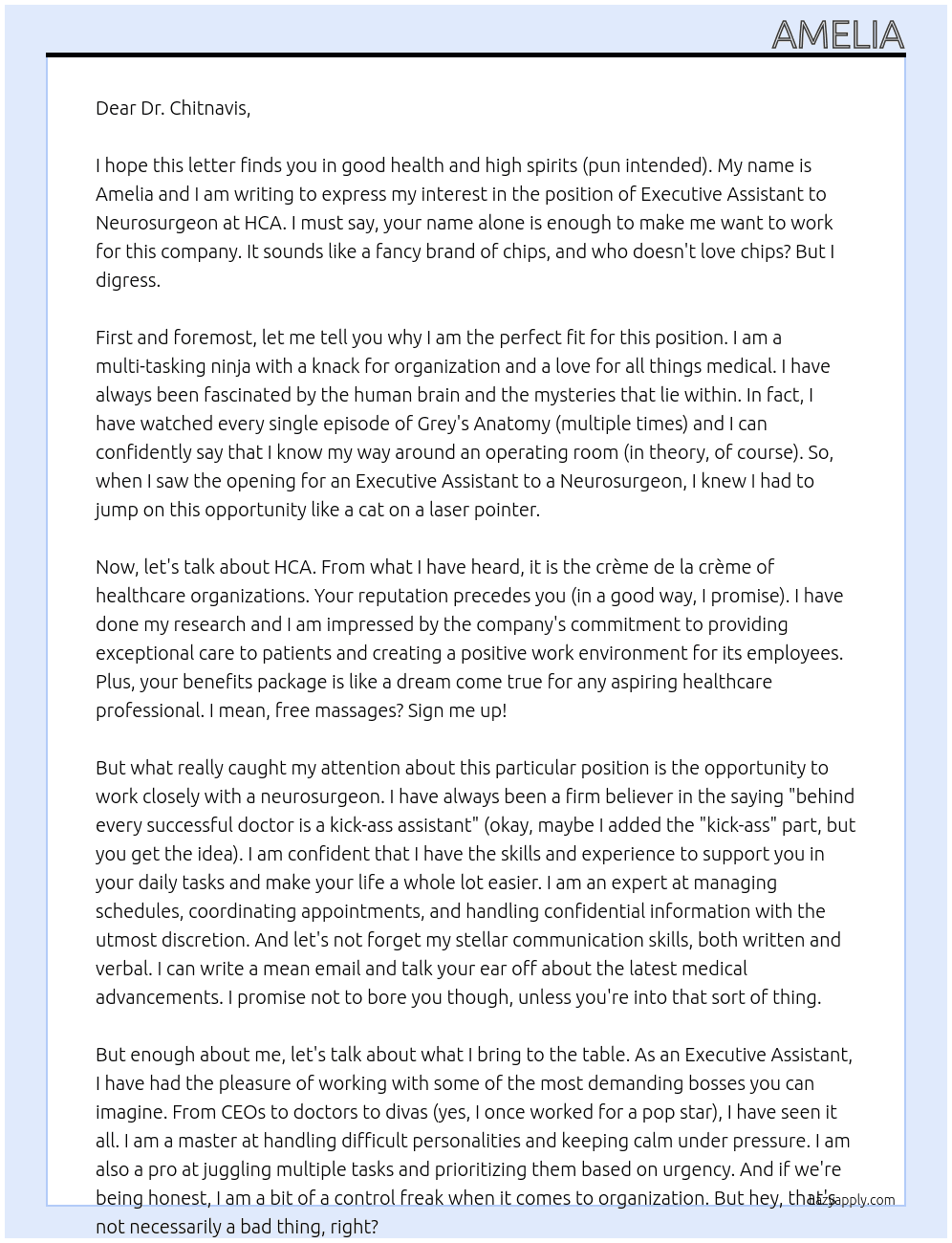 Executive Assistant to Neurosurgeon At HCA Cover Letter