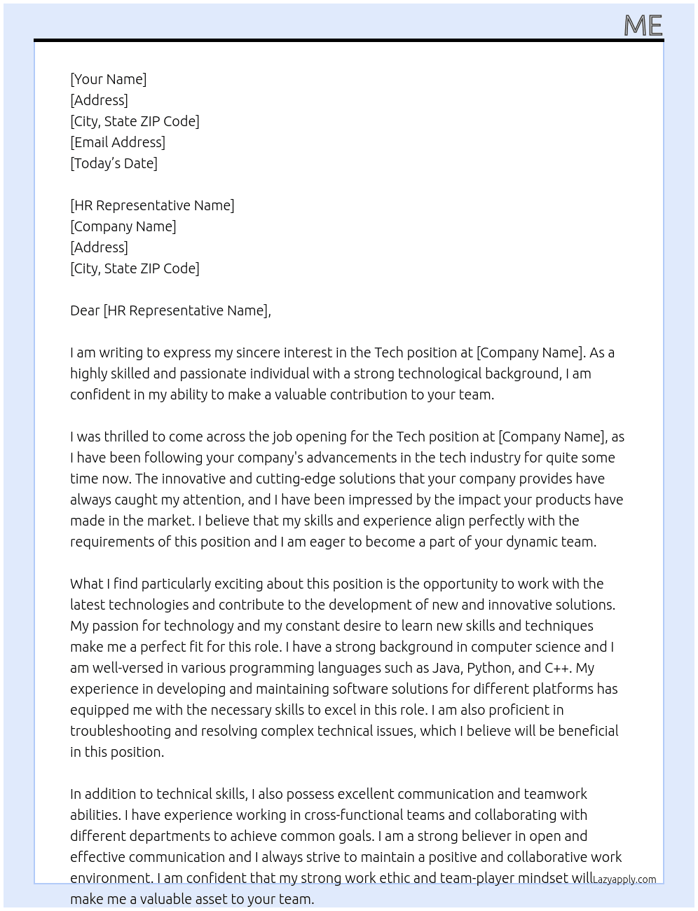 tech At college Cover Letter