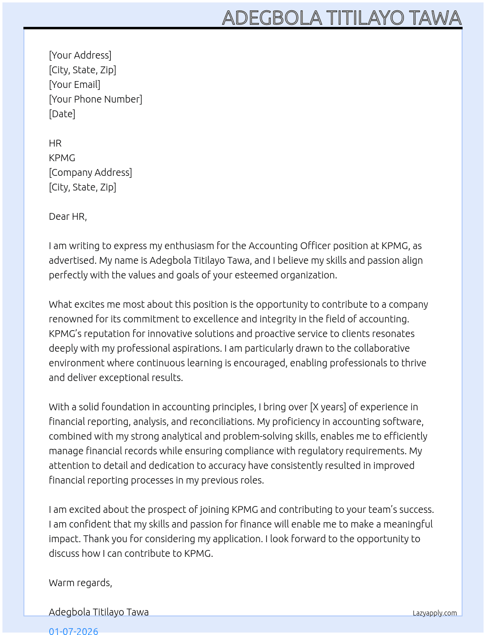 Cover letter for accounting officer - LazyApply
