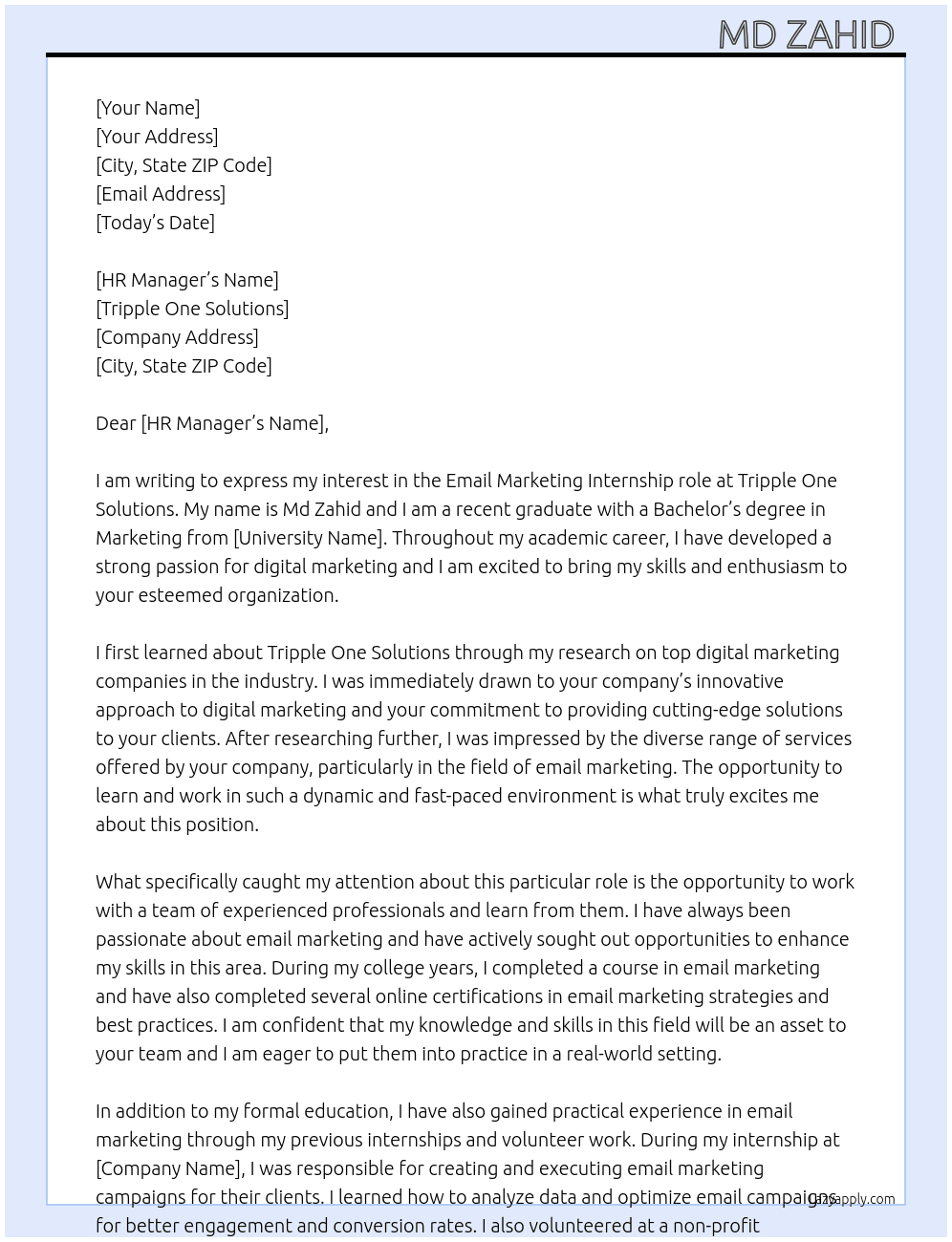 Email Marketing   At Tripple One Solutions Cover Letter