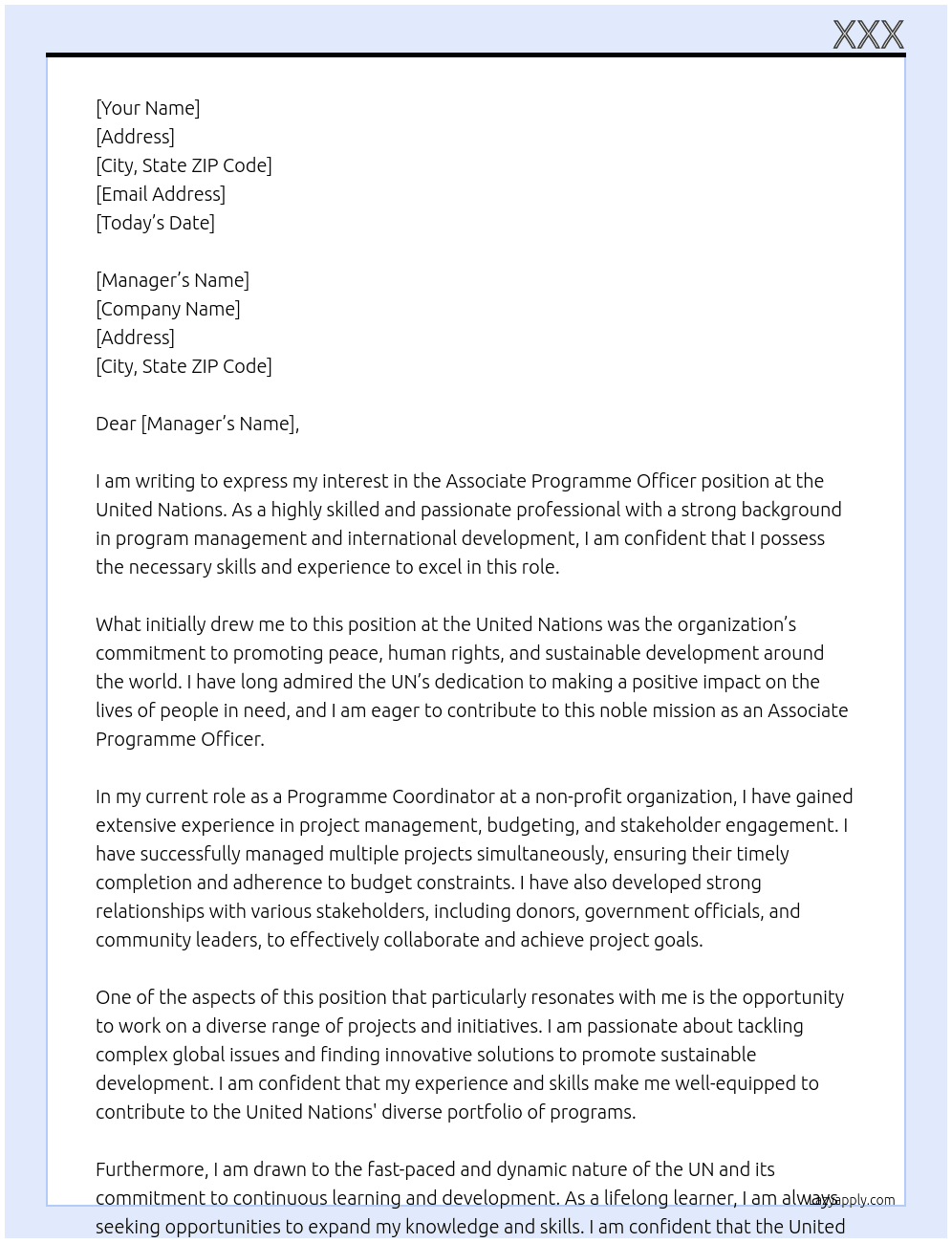 associate programme officer At un Cover Letter