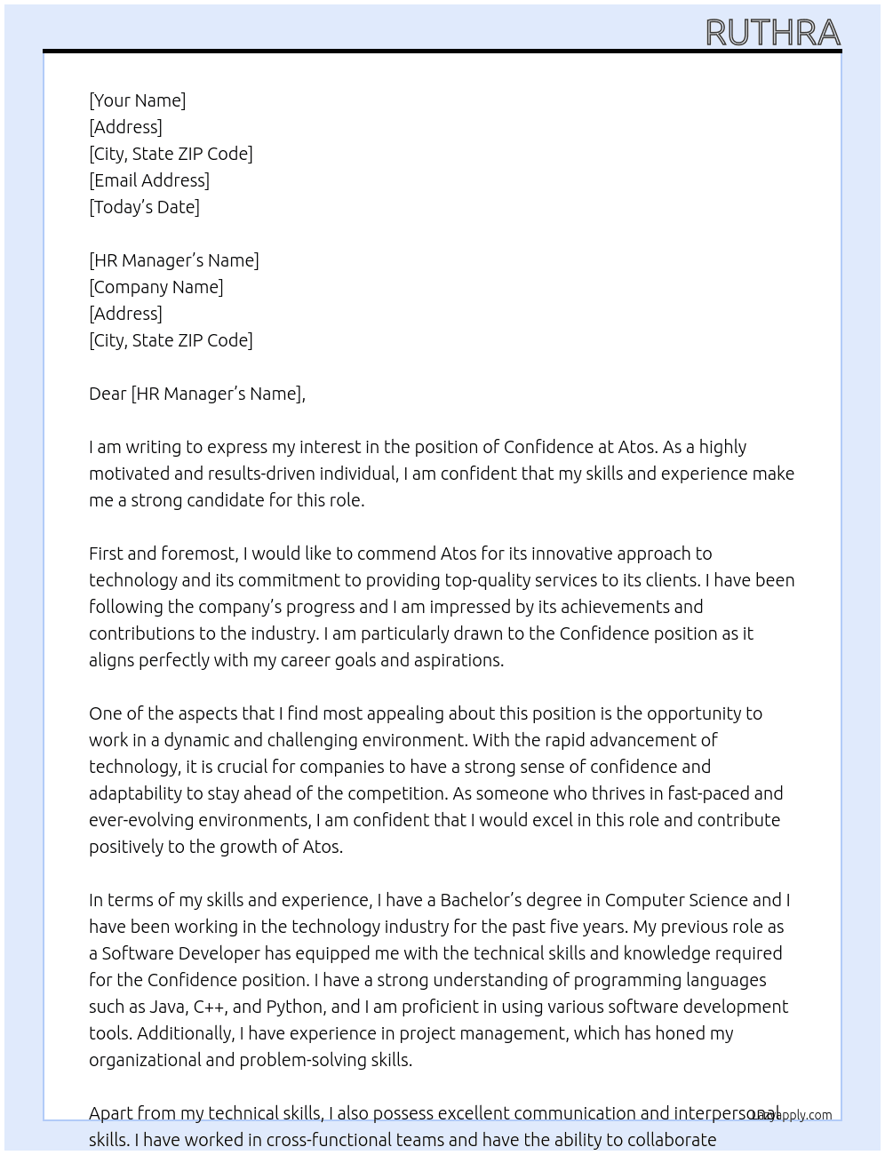 Cover letter for confidence - LazyApply