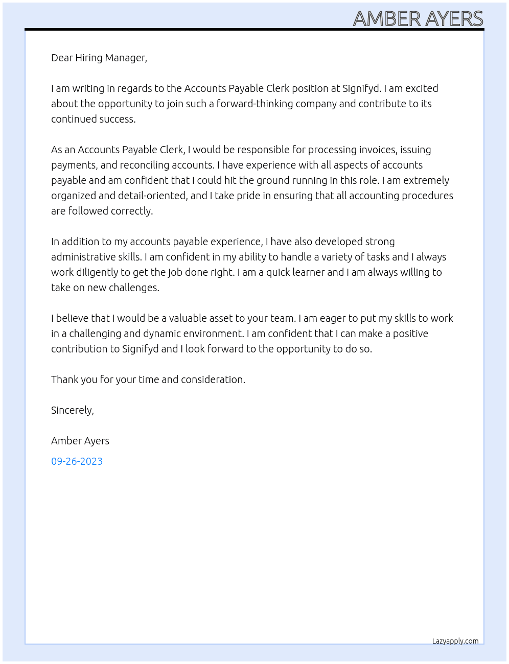 Accounts Payable Clerk At Signifyd Cover Letter