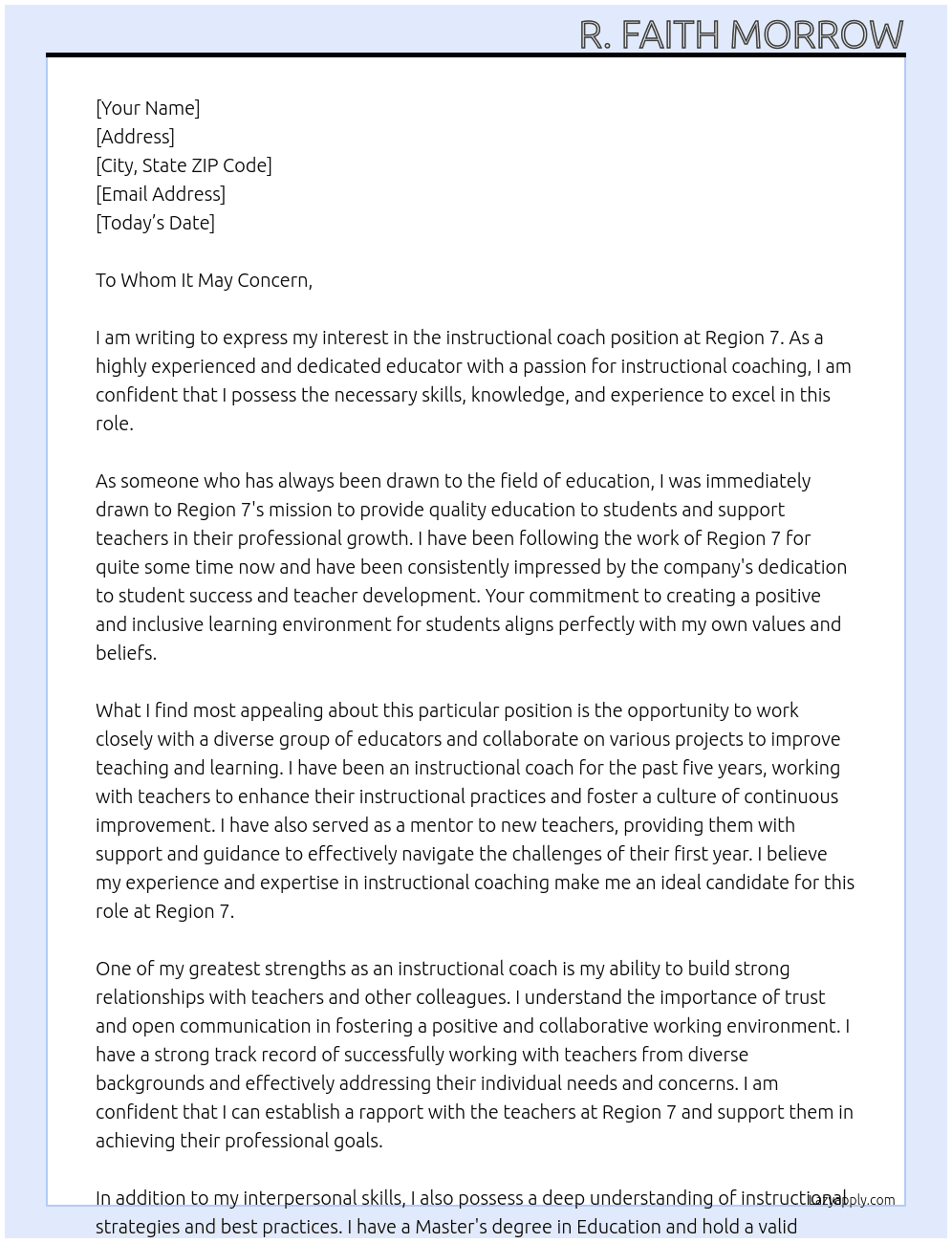 instructional coach At Region 7 Cover Letter