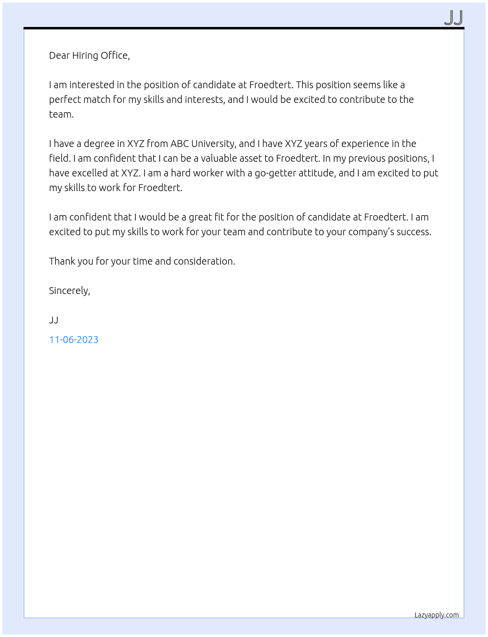 candidate At froedtert Cover Letter