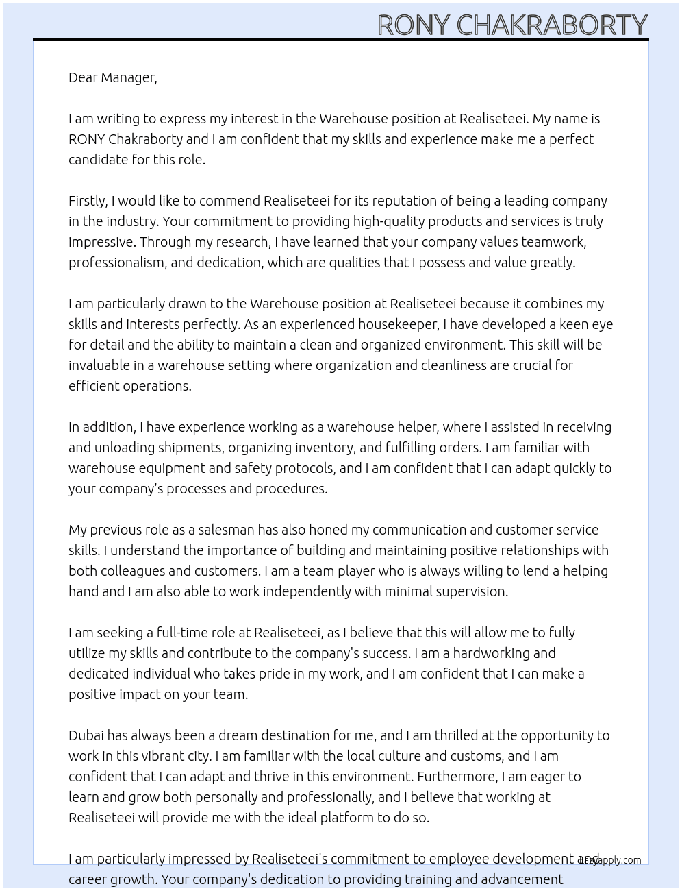 Where house  At Realiseteei Cover Letter