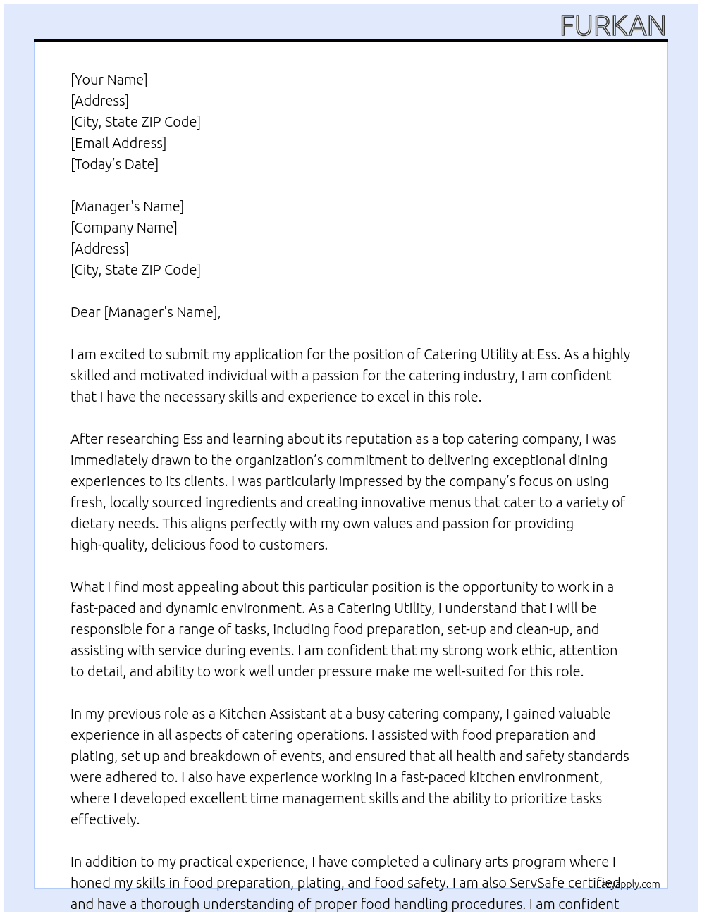 catering utility At Ess Cover Letter